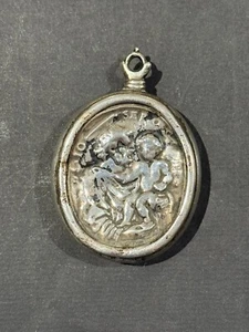 RELIQUARY RELIC HOLDER PORTARELICARIO DE PLATA CON IMAGEN SAN JOSE Y LA VIRGEN - Picture 1 of 2