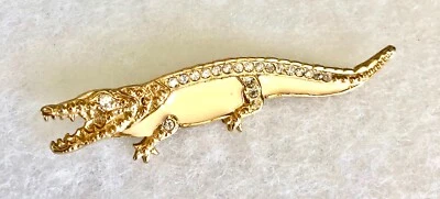 Broche prendedor vintage retro esmalte estrás aligátor dorado Foto 1 de 3