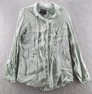 Camicia donna Tahari lino bottoni piccola verde come nuova conchiglia bottoni rotolo linguetta manica - Foto 1 di 10