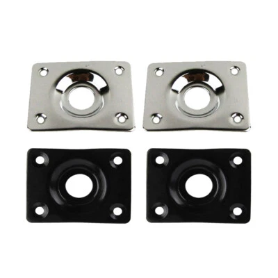 4PCS Guitar Jack Plates Output Curved Jack Plate Rectangle Metal Black&Chrome - Image 1 of 4