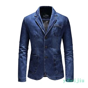 2025 Spring Fall Men's Denim Jeans Jackets Single Breasted Vintage Blazers Coats - Picture 1 of 14