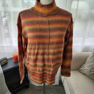 Beach Lunch Lounge Sz M Shadow Mock Neck Sweater brown ombre rust orange e4 - Picture 1 of 4