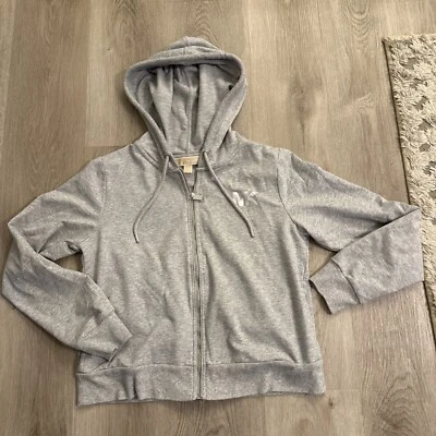 Michael Kors Women's Sz M Zip Hoodie MK Gray Sweatshirt Cozy - Image 1 of 4