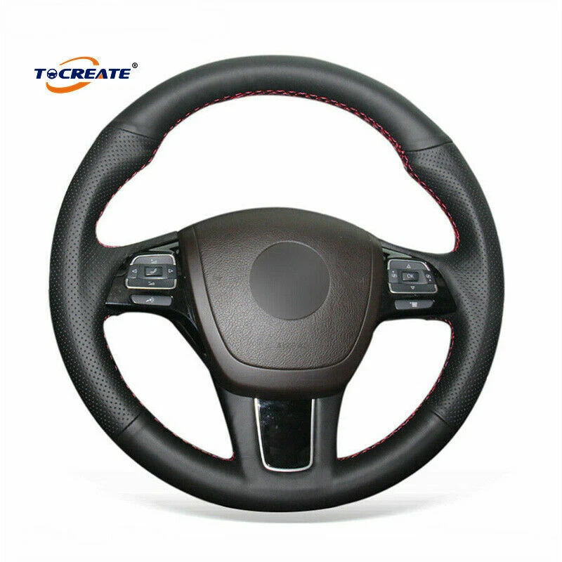 Cubierta de volante de cuero artificial para Volkswagen Touareg 2011-2017 #18XA Foto 1 de 4