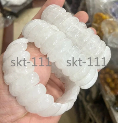 10 * 24mm Natural Nephrite White quartzite jade Gemstone Healing Bracelet 7.5” - Image 1 of 4