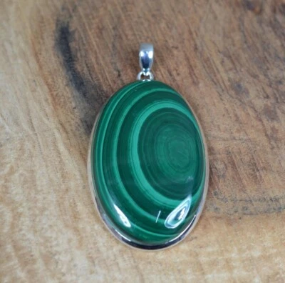 Grande Verde Malachite Ovale Gemma 925 Argento Sterling Vistoso Ciondolo Gift's - Immagine 1 di 4
