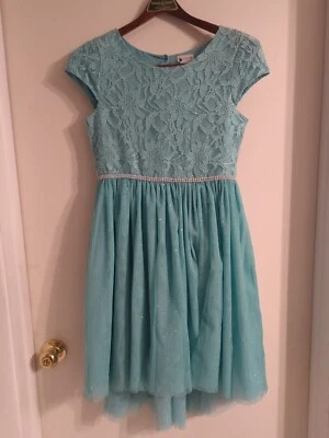 Emily West Size 16 Girls Pageant Dress Glitter Lace Teal Euc - Image 1 of 4