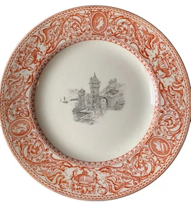 1862 Antique Minton Florentine Castle Picture 2 Dinner Plates 9” Unique Date - Picture 1 of 12