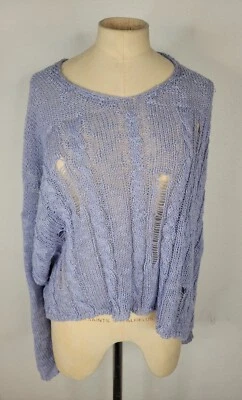 Suéter Top Doble Cero Talla S Grande Holgado Tejido Abierto Crochet Lavanda Cuello en V Foto 1 de 4