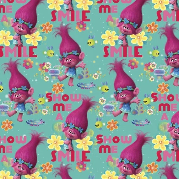 TROLLS POPPY DESENHO ANIMADO FILME SORRISO ME MOSTRA TECIDO VERDE 100% Algodão BTHY *LEIA O ANÚNCIO - Imagem 1 de 1