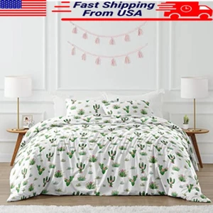 Juego de cama de microfibra floral cactus completo queen 3 piezas edredón fundas nuevo - Imagen 1 de 6