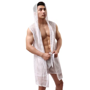 Albornoz de malla Openwork para hombre pijama algodón ocio ropa de noche - Imagen 1 de 20