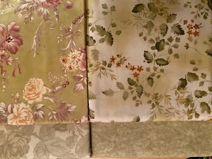 COTTON Fabric #8 Sage Green Rose 4 Prints - Picture 1 of 5