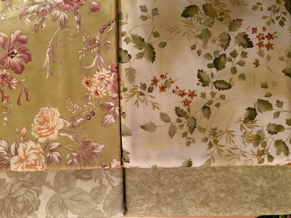 COTTON Fabric #8 Sage Green Rose 4 Prints - Image 1 of 4