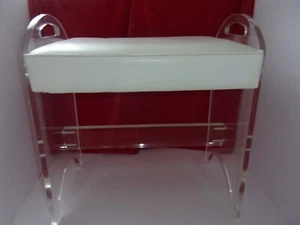 Lucite acrylic small vanity bench w white vinyl seat cushion vintage 80's VGUC - Picture 1 of 18
