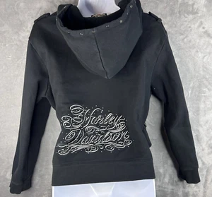 Harley Davidson zip up cropped hoodie Y2K rhinestones studded embroidered Large - Picture 1 of 21