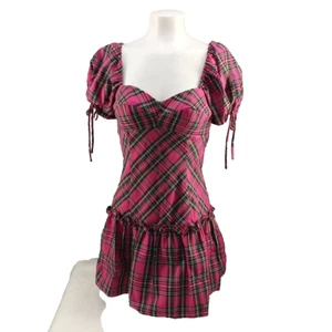 $260 AMANDA UPRICHARD Women Bryla Mini Dress SMALL(4-6) Plaid Puff Sleeve Woven - Picture 1 of 16