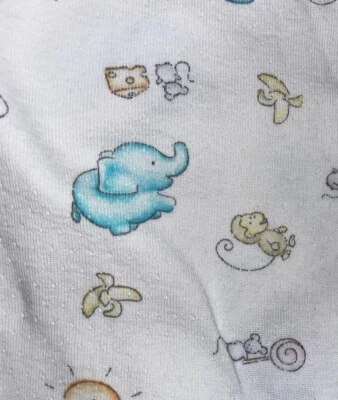 Винтажное хлопковое детское одеяло Carter's белый слон мышь обезьяна банан сыр - Изображение 1 из 4