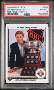1990 Upper Deck Art Ross Trophy 205 Wayne Gretzky – PSA NM-MT 8