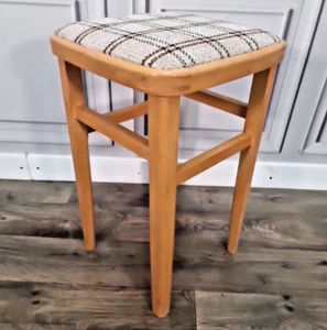 Single Vintage Retro Solid Wooden Mid Century Modern Fabric Kitchen Stool Seat - Picture 1 of 24