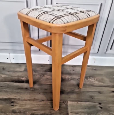 Single Vintage Retro Solid Wooden Mid Century Modern Fabric Kitchen Stool Seat - Image 1 of 4