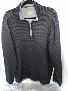 Paradise Collection Thermal/Waffle 1/4 Zip Sweater Black Blue Mens Size L - Picture 1 of 4