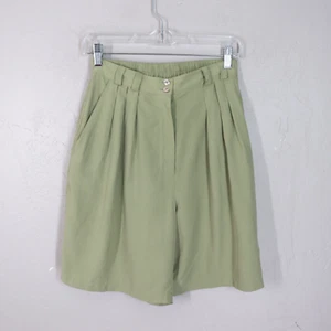 Vintage Real Clothes Saks Silk Shorts Women Small Sage Green Pleated Hi Rise - Picture 1 of 15