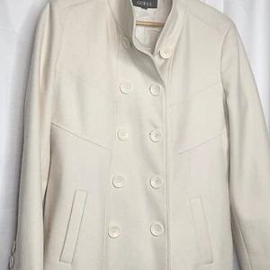 Womens Guess Winter White Peacoat Coat Size L Wool Blend Double Breasted Preppy - Picture 1 of 17