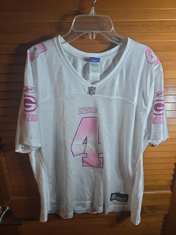 Camiseta deportiva Reebok rosa Brett Favre #4 Green Bay Packers para mujer talla 2XL XXL Foto 1 de 4