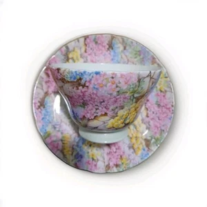 Shelley 13454 Bone China Green/Pink Rock Garden Tea/Coffee Cup Saucer England - Picture 1 of 7