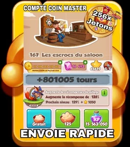 Compte Coin Master 800k Spin 256x Jetons Village 167 Envoie Rapide ⏱️ - Imagen 1 de 4