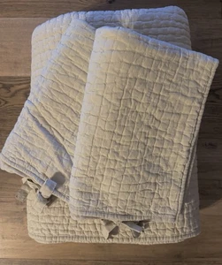 Pottery Barn Pick Stitch Quilt F/Q Flax Tan Linen Cotton 2 Standard Shams - Picture 1 of 7