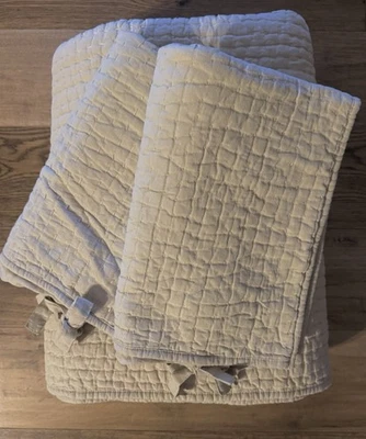 Pottery Barn Pick Stitch Quilt F/Q Flax Tan Linen Cotton 2 Standard Shams - Image 1 of 4