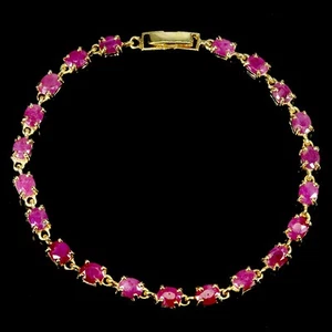 925 Sterling Silver Bracelet Oval Ruby 5x4mm Natural Gemstone Jewelry 7.5inches - Picture 1 of 13