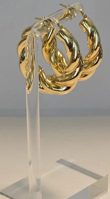 Bold Twisted & Puffed Rope Style YG over Bronze Hoop Earrings, 1.50" L - Image 1 of 4