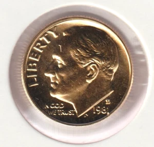 24k Gold Plate Rare Old US 1981 Liberty Roosevelt Dime Collector Collection Coin - Picture 1 of 2