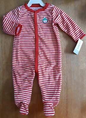 Carter's 6M Infant Baby Snap-Up Velour Sleeper PENGUIN Red Striped Christmas NEW - Image 1 of 4