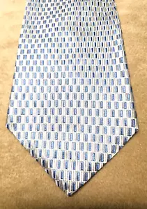 VTG Geoffrey Beene Men's Necktie 100% Silk Blue Olive Tan Geometric Made In USA - Picture 1 of 12