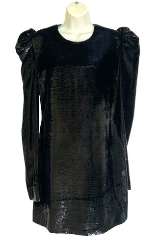 SAINT LAURENT (YSL) Saint Laurent Mini Abito Girocollo 36 S Nero Metallizzato Manica Lunga NUOVO *Difetto