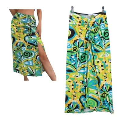Zara Maxi Skirt Beach Cover Up Multicolour Green Front Slit Tie Waist Size XS - Image 1 of 4