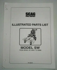 Scag SW Walk Behind Lawn Mower Parts Catalog Manual s/n 60001 to 69999 - Picture 1 of 3