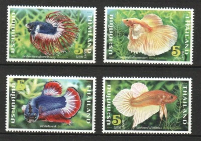 THAILAND 2020 NATIONAL AQUATIC THAI FIGHTING FISH COMP. SET OF 4 STAMPS IN MINT  - Image 1 of 3