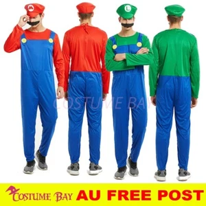 Adult Kids Mens Super Mario Luigi Brothers Plumber Mushroom Costume Book Week AU - Bild 1 von 10