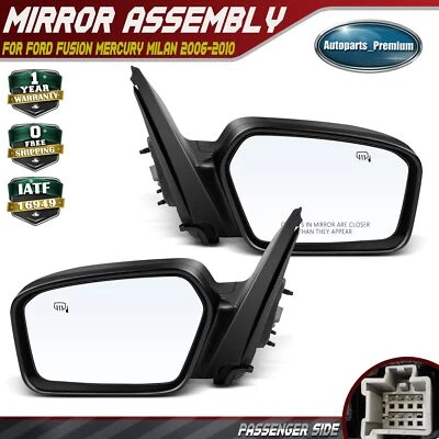 Espejo retrovisor negro con ajuste eléctrico y luz de charco 2 piezas para Ford Fusion Mercury Milan Foto 1 de 4
