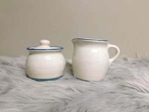 Vintage Pfaltzgraff Ocean Breeze Stoneware Creamer and Sugar Bowl with Lid - Picture 1 of 4