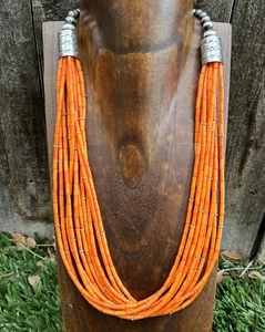 Sterling Silver Multi Strand Orange Bamboo Coral Bead Necklace 24 Inch - Picture 1 of 12