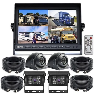 10.1" Quad Split Monitor 4 Side Rear View Backup Heavy Duty Camera For Bus Truck - Picture 1 of 10