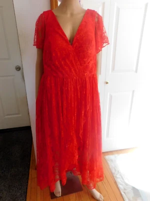 New Red Elegant Short Sleeve High Low Formal Chiffon Lace Back Lace Up Dress 2XL - Image 1 of 4