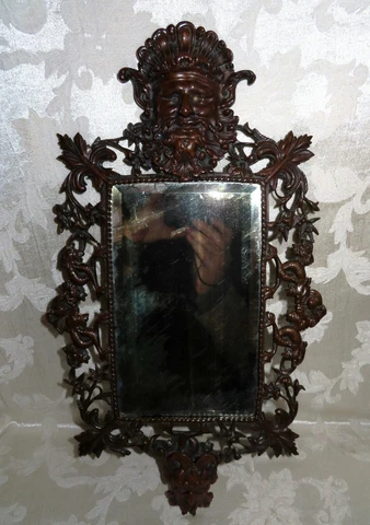 Victorian 1800's Florentine Bronze Mirror in the Baroque Style with Satan Cover