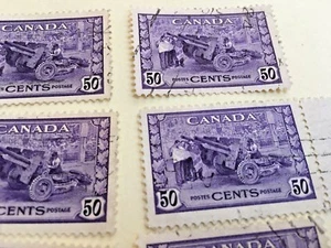 SECHS. KANADA VERAUSGABTE BRIEFMARKEN 1942 Kriegsausgabe 50 Cent GEBRAUCHT - Bild 1 von 3